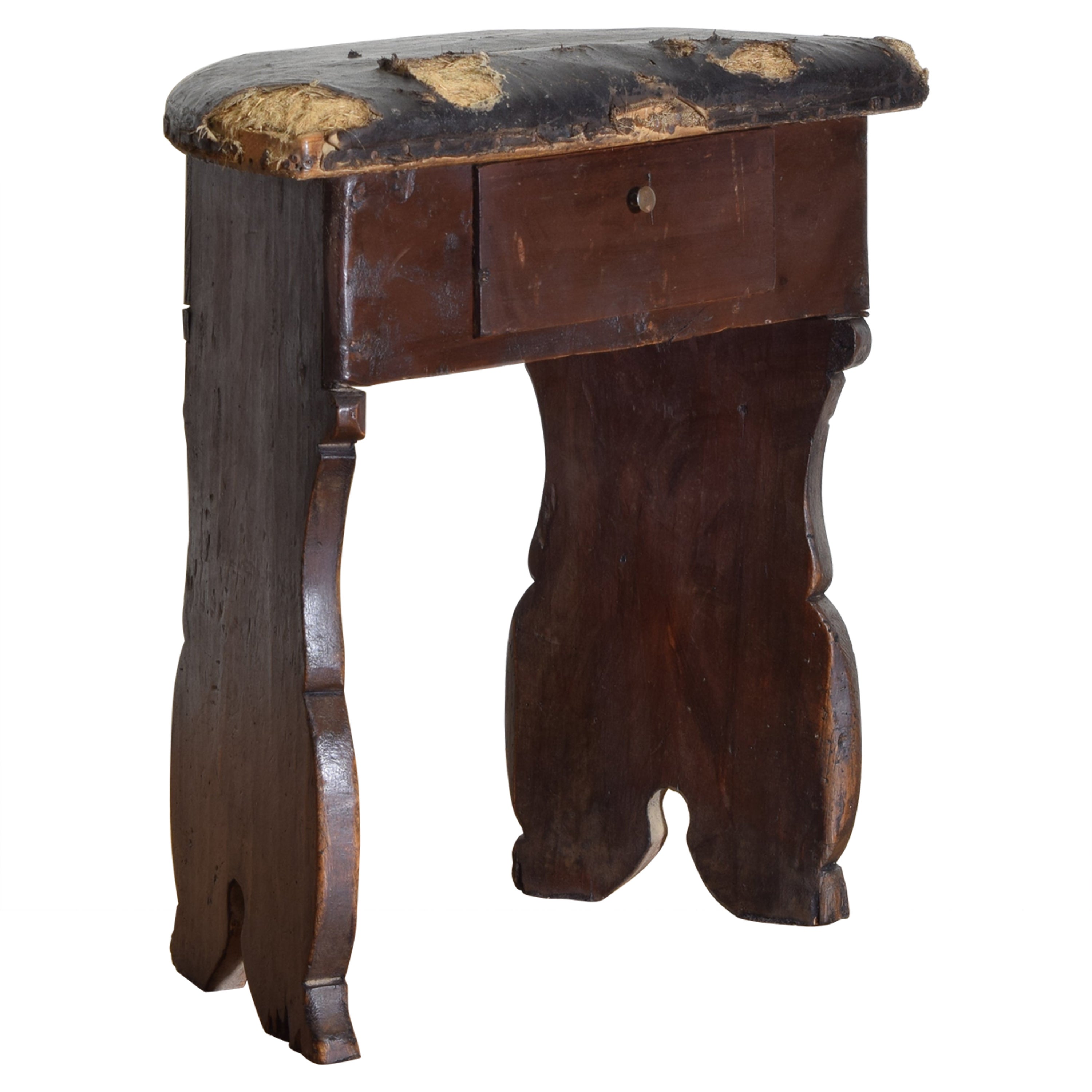 Northern Italian Baroque Painted Fir Wood 1-Drawer Confessional Bench, 17th Cen For Sale