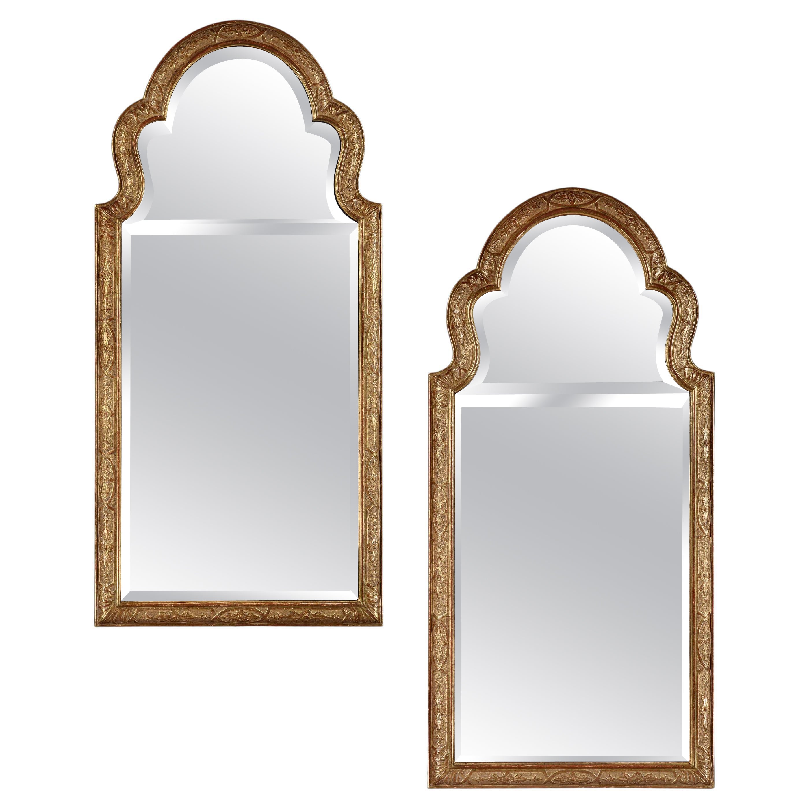 Fine Pair of Large Queen Anne Style Giltwood Mirrors