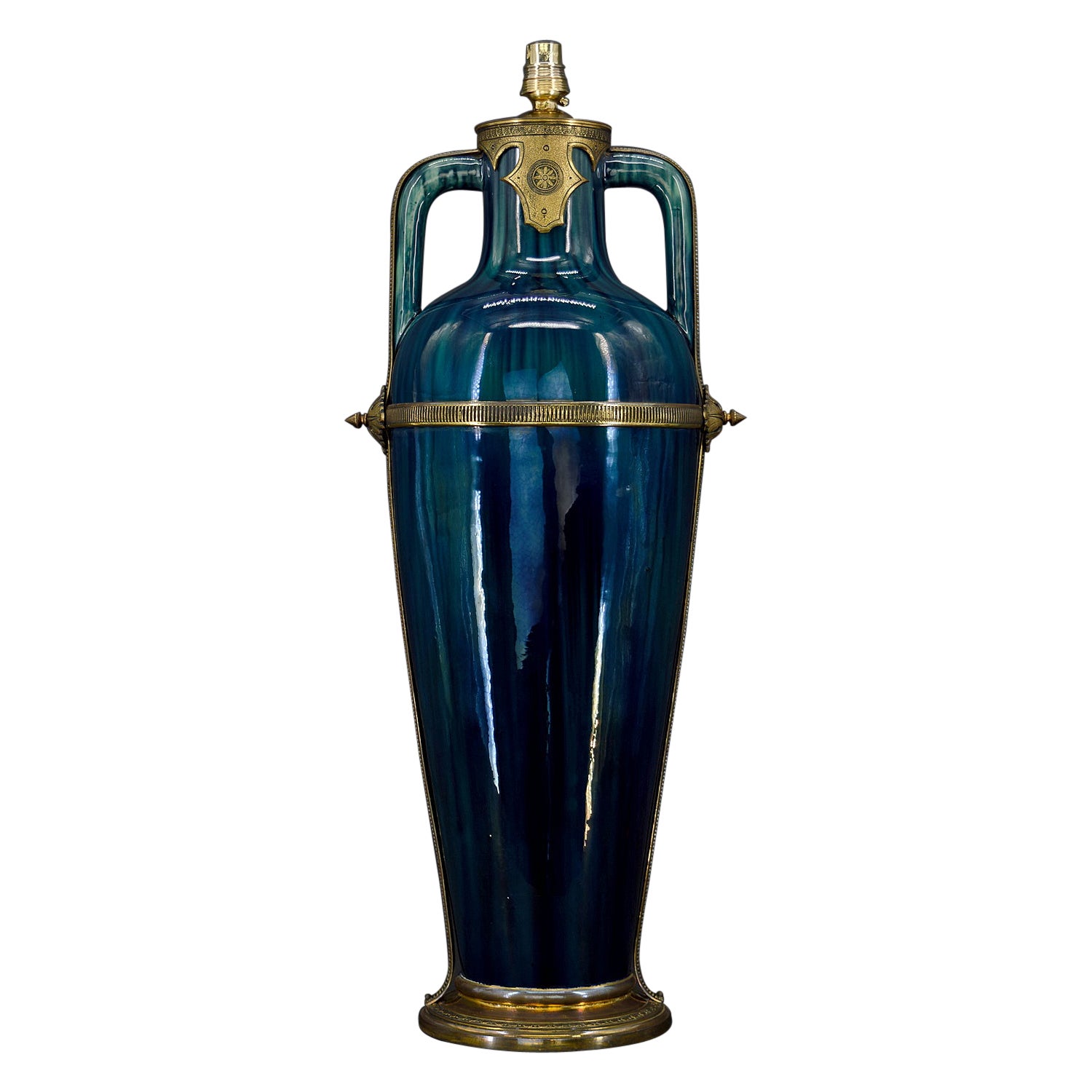 Art Nouveau Blue Ceramic Vase-Lamp attributed to Paul Milet, France, circa 1900 For Sale