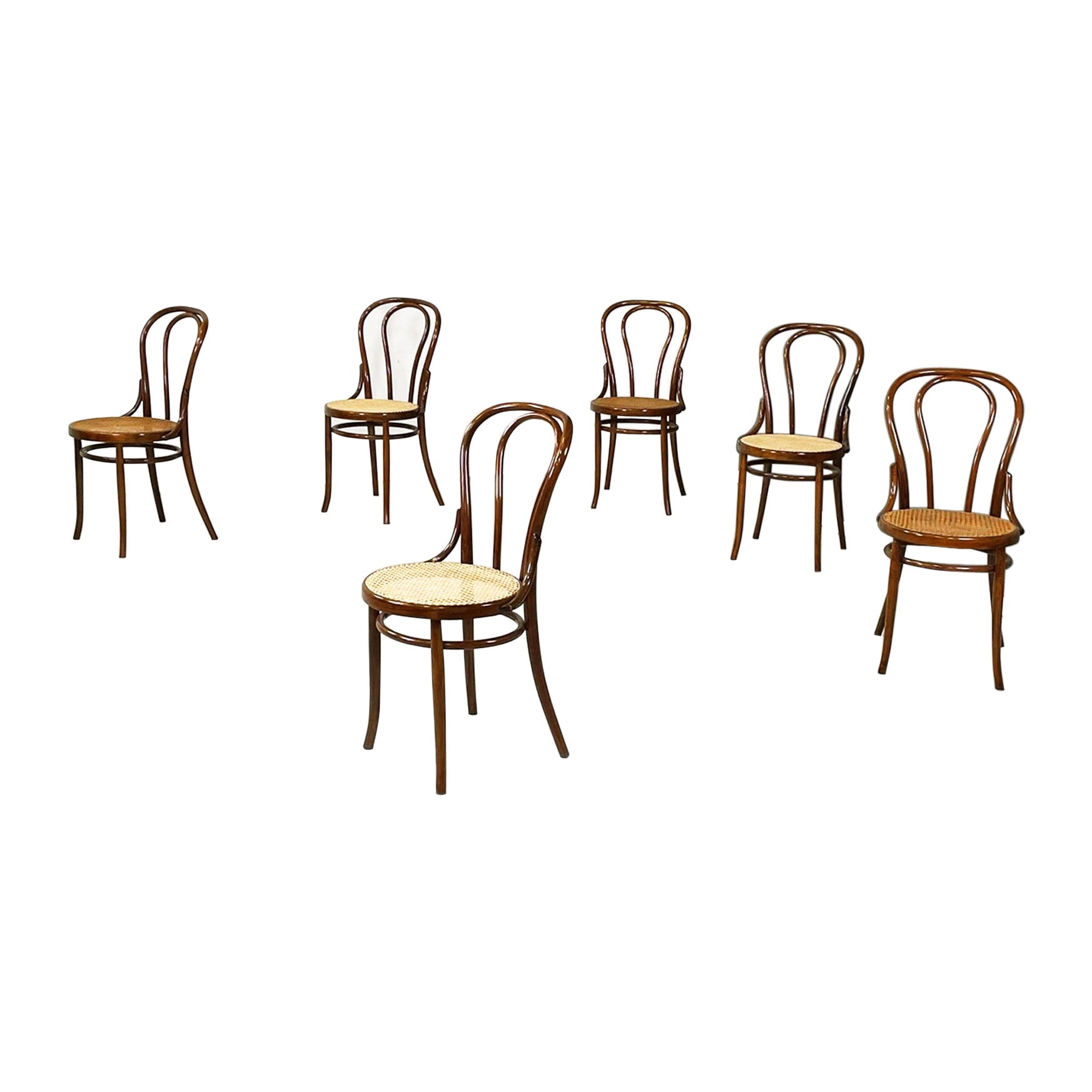 Austrian Chairs Thonet style with Straw and Wood by Salvatore Leone, 1900s For Sale