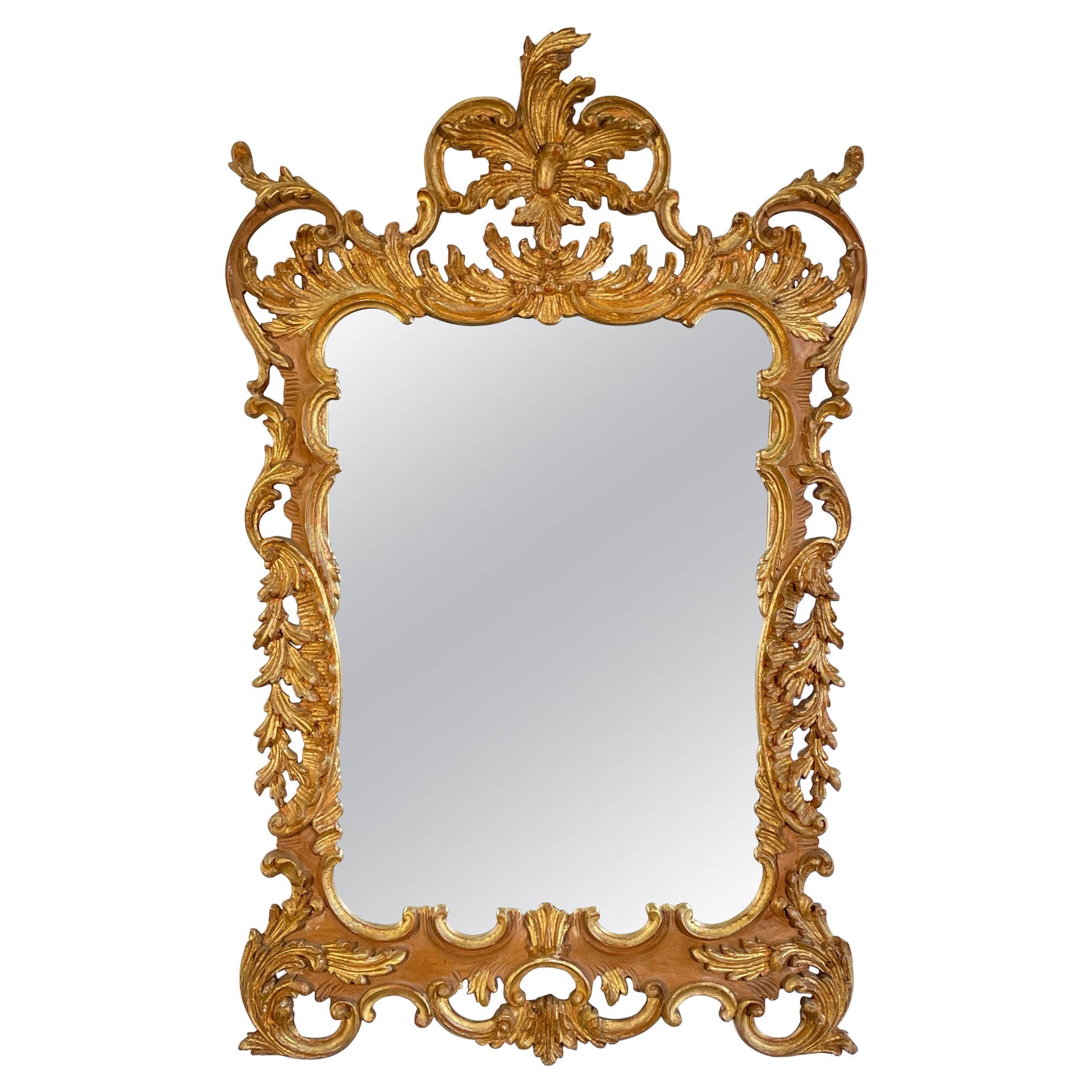 Labarge Italian Pierce Carved Giltwood Console Wall Mirror For Sale