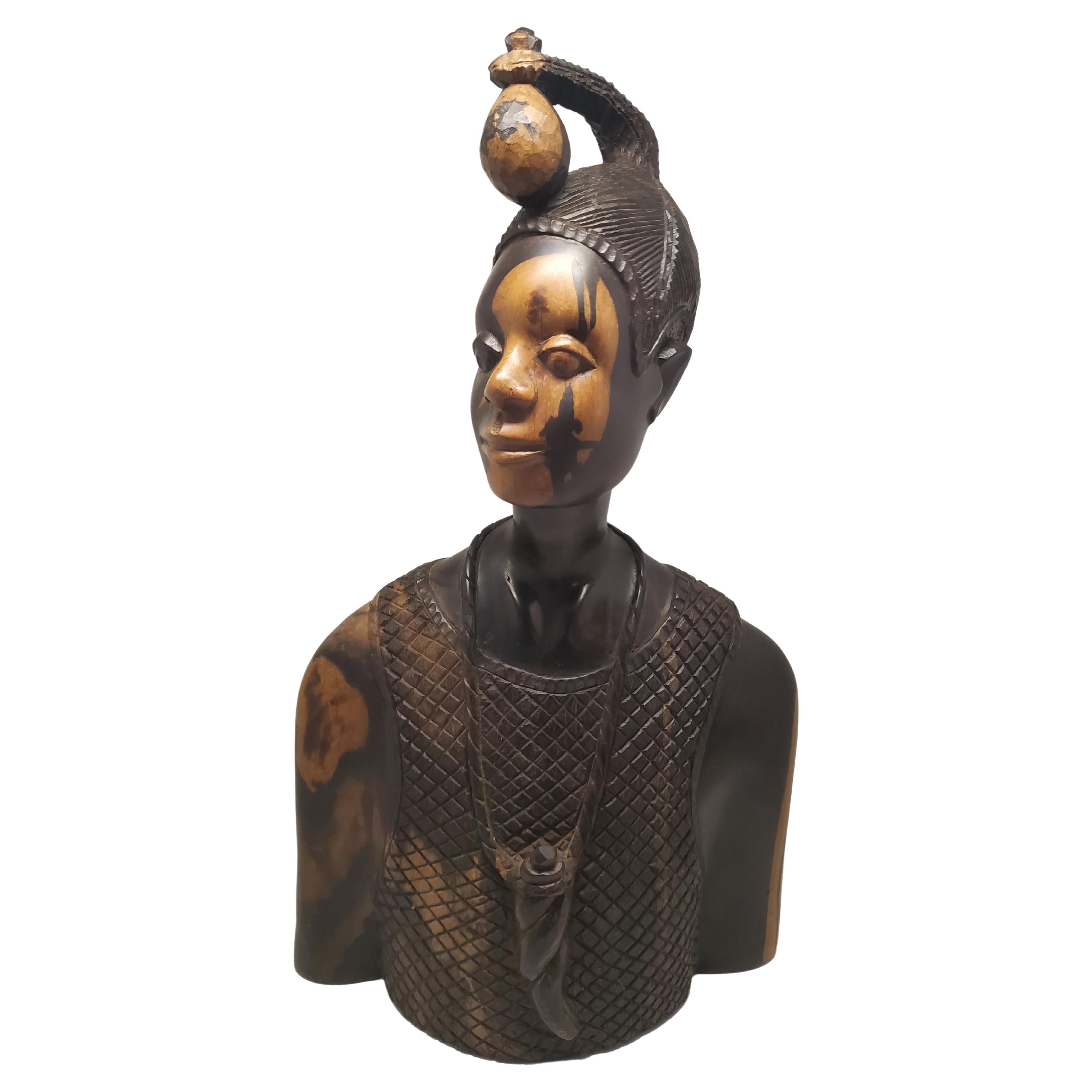 Carved Wooden Bust of a Nigerian Man by Felix Ogbe Ozo 