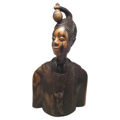 Vintage Carved Wooden Bust of a Nigerian Man by Felix Ogbe Ozo 
