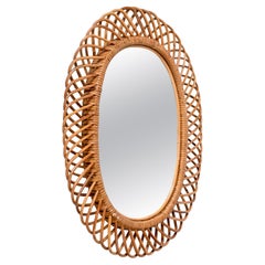 Midcentury French Riviera Bamboo and Rattan Oval Mirror Franco Albini Italy 1960