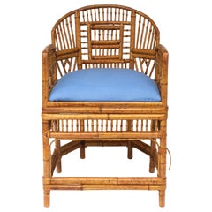 Wicker Bamboo Chair with Blue Upholstered Seat in the Chinoiserie Style