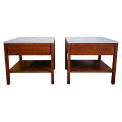 Florence Knoll Walnut + White Laminate Top Nightstand / Side Tables