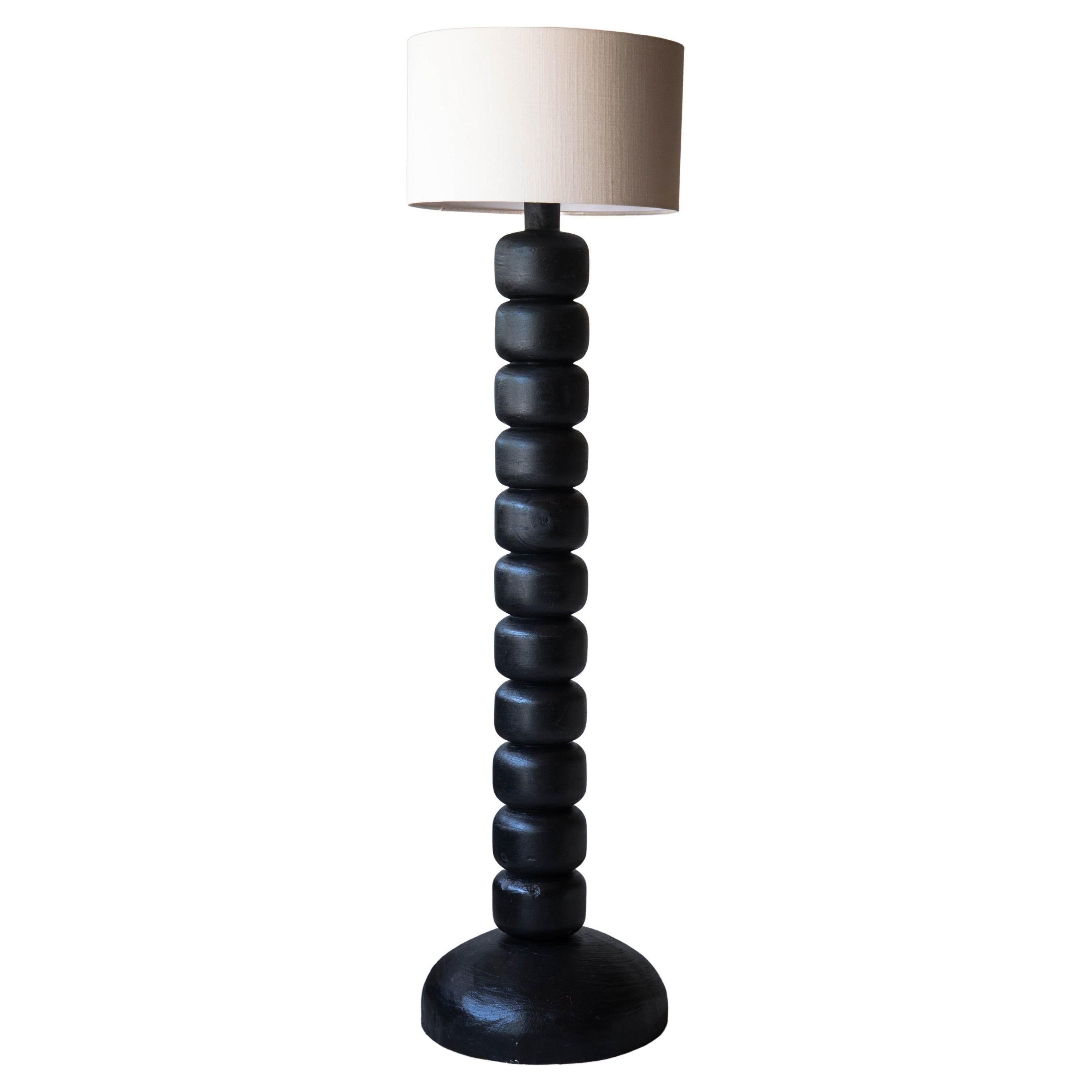 Black Jabin Wood Floor Lamp with Linen Screen by Daniel Orozco For Sale