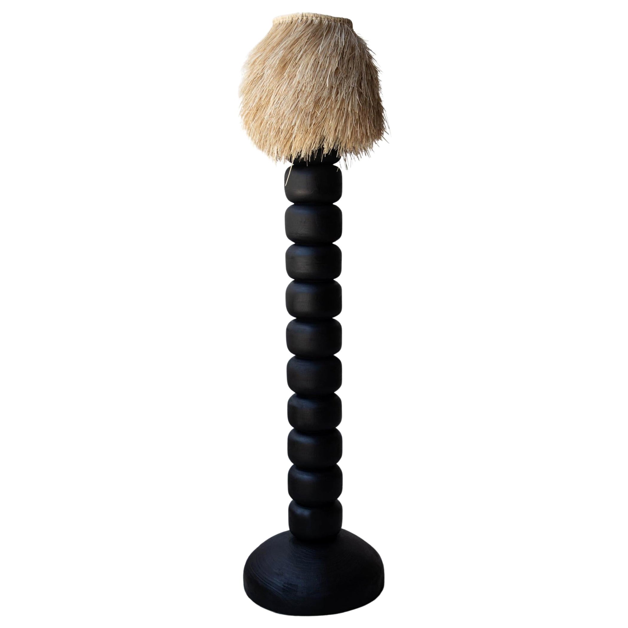 Black Jabin Wood Floor Lamp with Palm Screen by Daniel Orozco For Sale