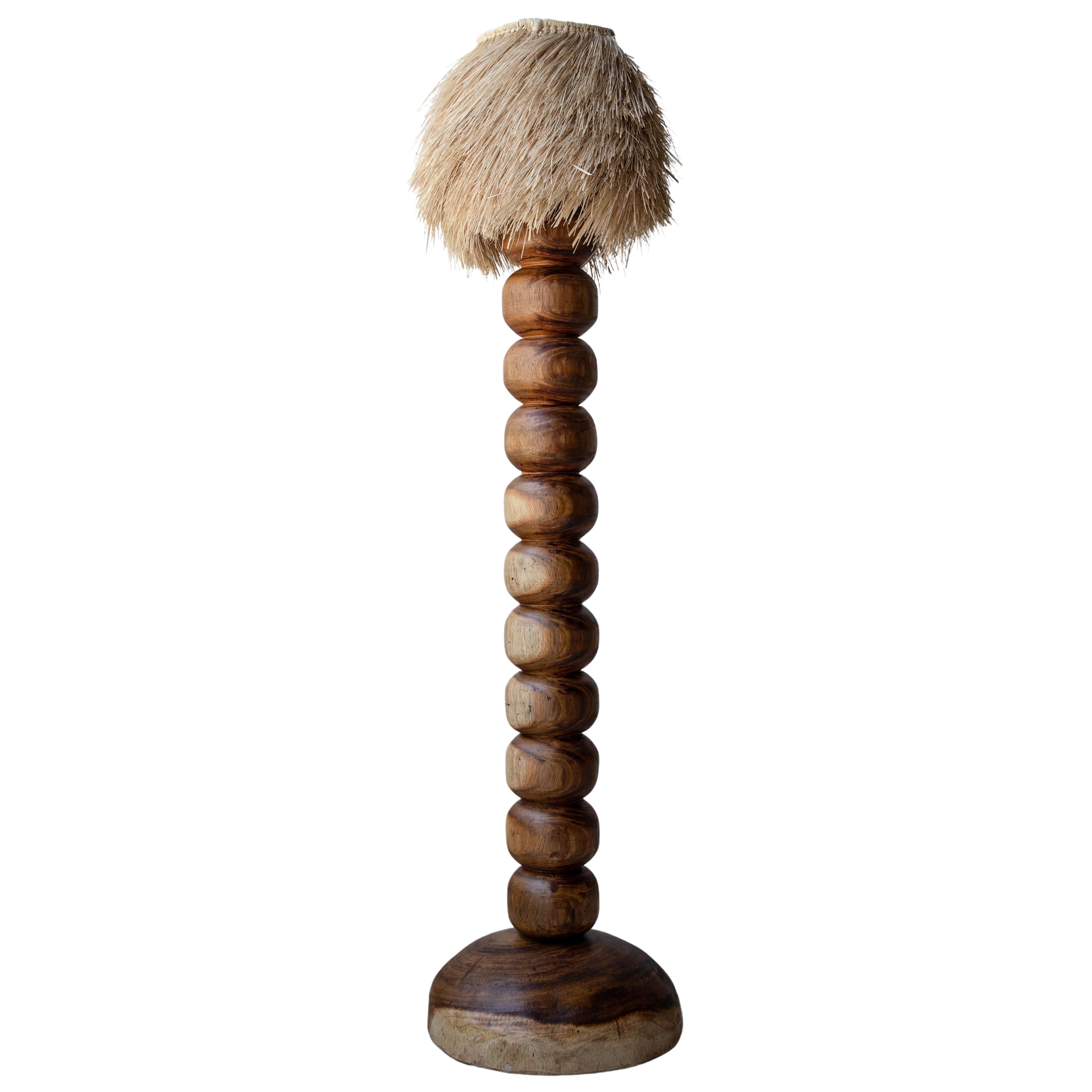 Stehlampe aus natürlichem Jabin-Holz mit Palmenschirm von Daniel Orozco