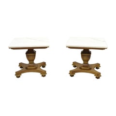 Vintage Low Marble Top Empire Style Pedestal Side Tables by Imperial, a Pair
