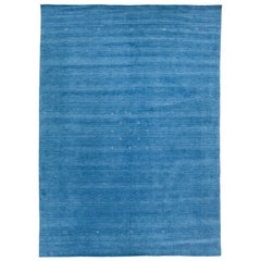 Blue Modern Persian Gabbeh Handmade Wool Rug With Minimalist Motif