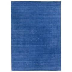 Minimalistischer handgefertigter moderner persischer Gabbeh-Wollteppich in Marineblau