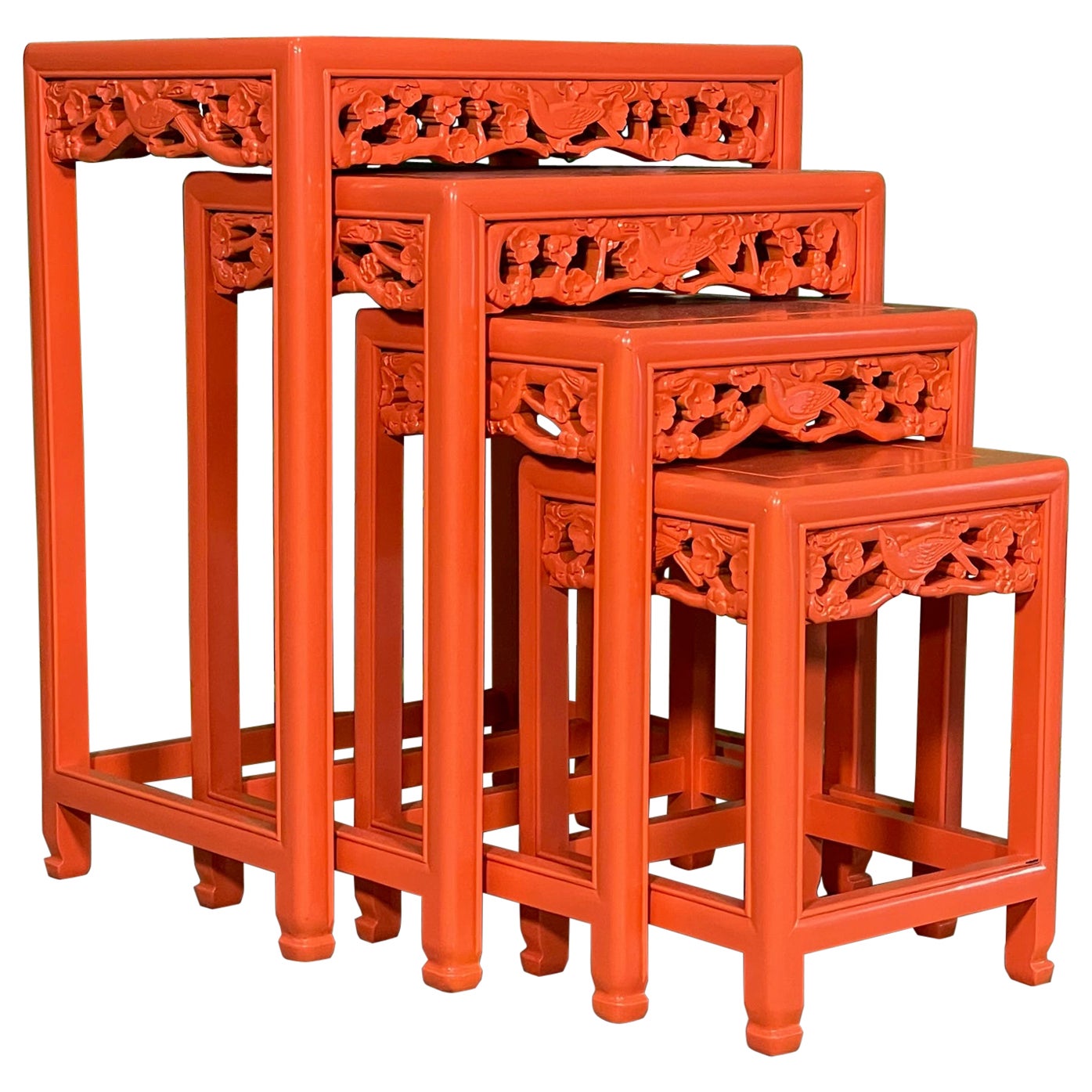 Asian Hand Carved Nesting or Stacking Tables