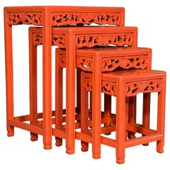 Asian Hand Carved Nesting or Stacking Tables