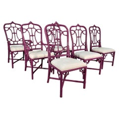 Used Rattan Cathedral Dining Chairs in the Manner of McGuire