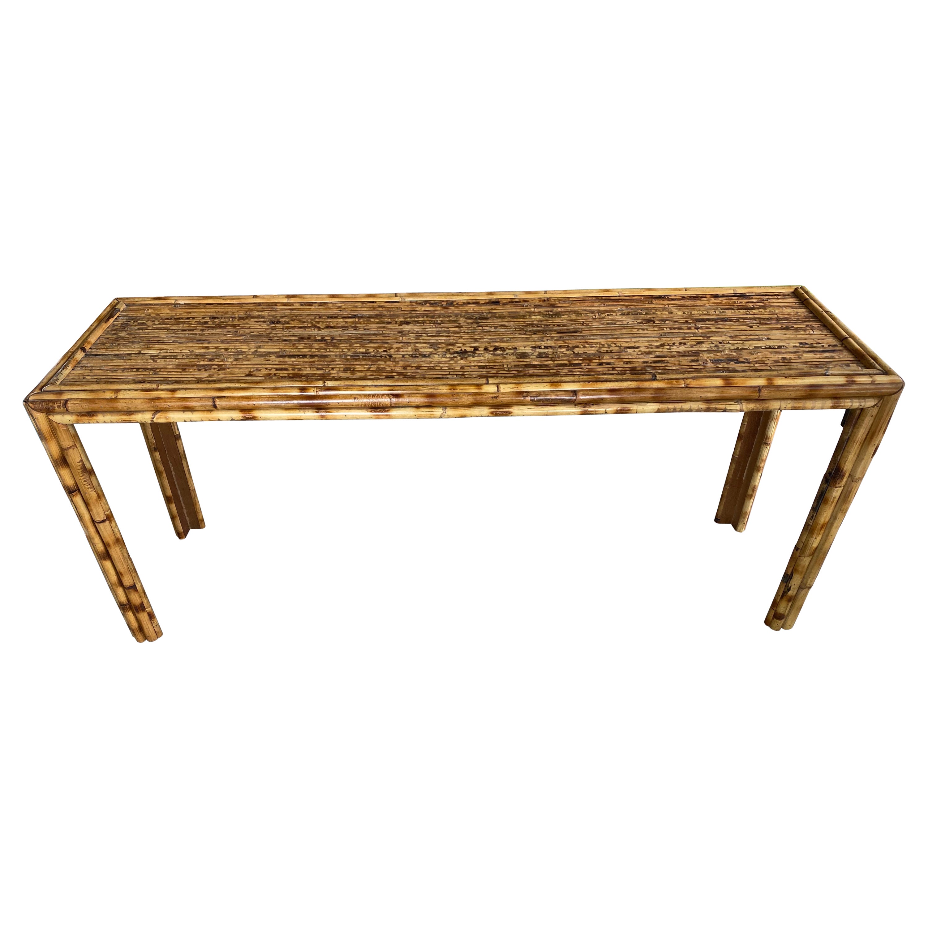 Vintage Tortoise Bamboo Reed Console Sofa Entry Table 