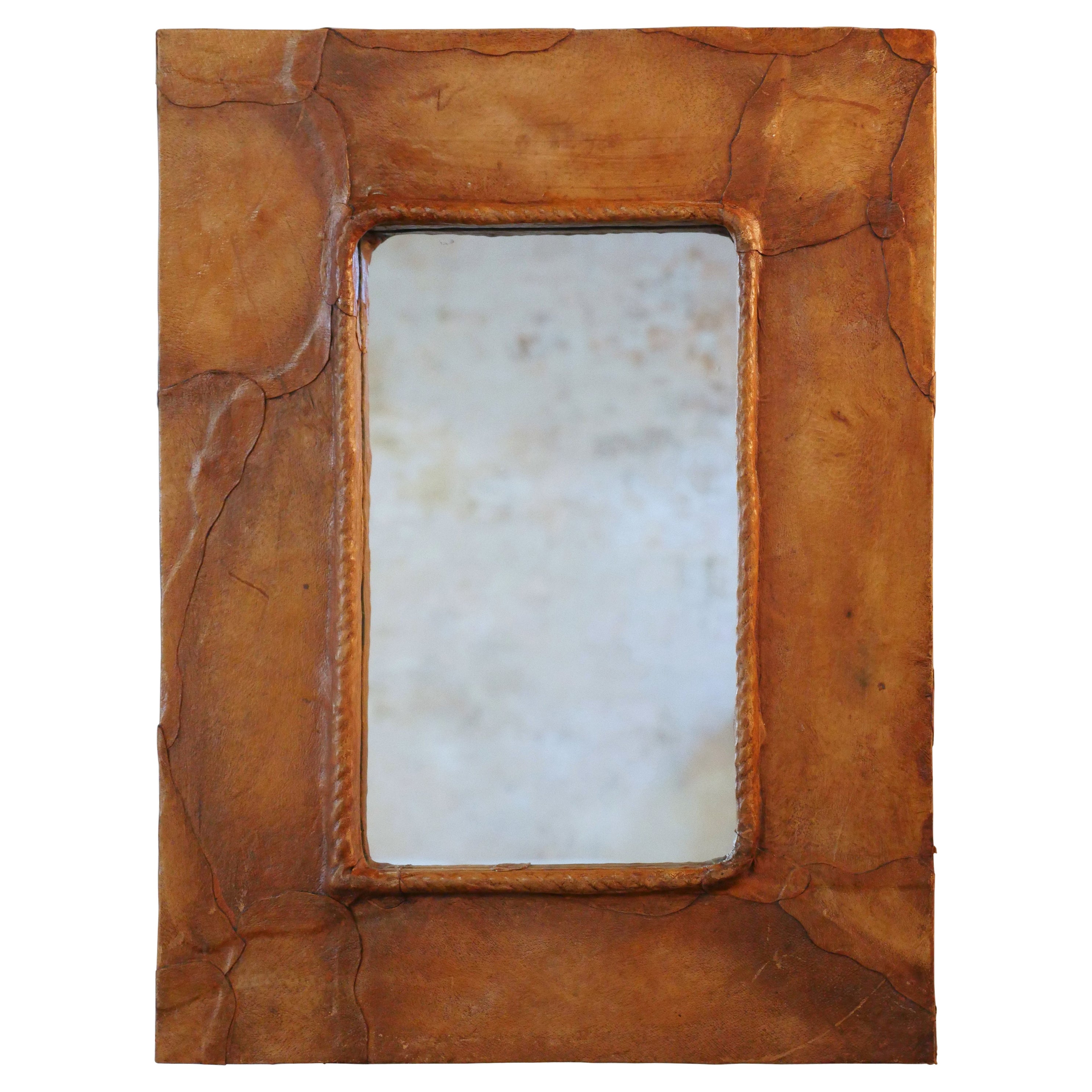 1970s Mid-Century Leather Mirror For Sale