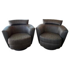 Vintage Pair of Modern Swivel Barrel Tub Arm Chairs Armchairs