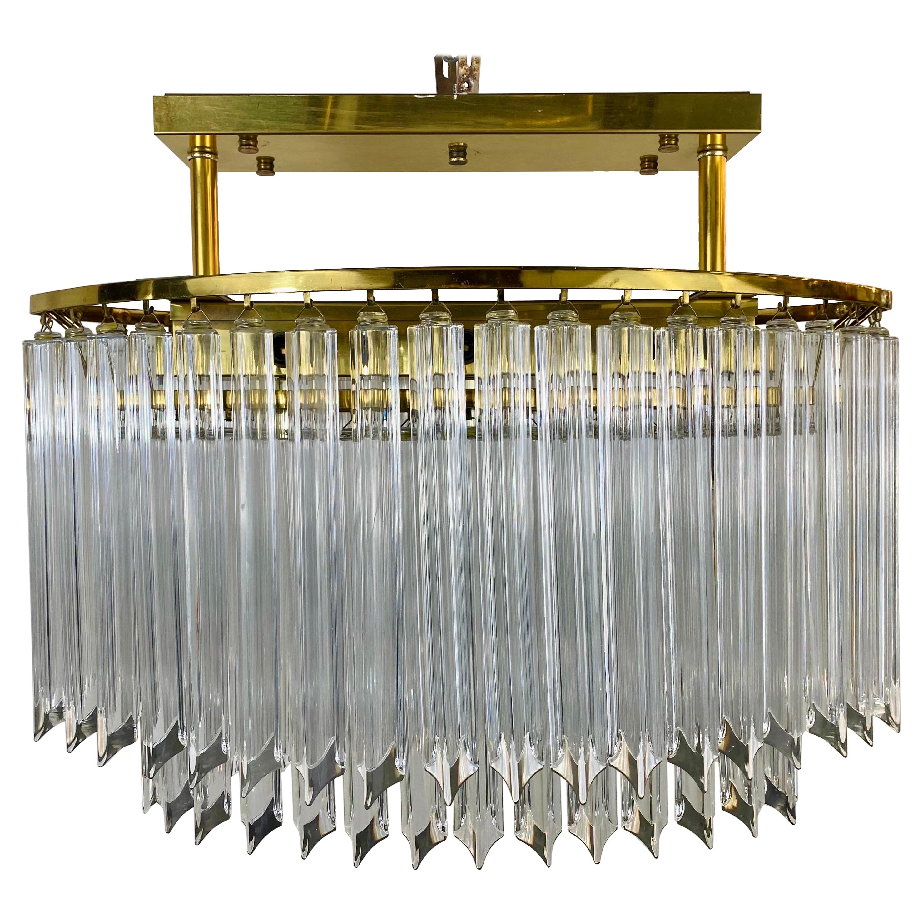 Venini Mid-Century Modern Murano Glass and Brass Oval Chandelier, 9 Lights 