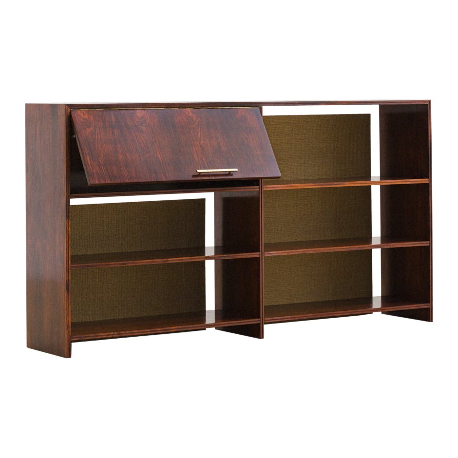 Bookcase in Brazilian Imbuia and Cane by Móveis Cimo, 1960s, Mid-Century Design For Sale