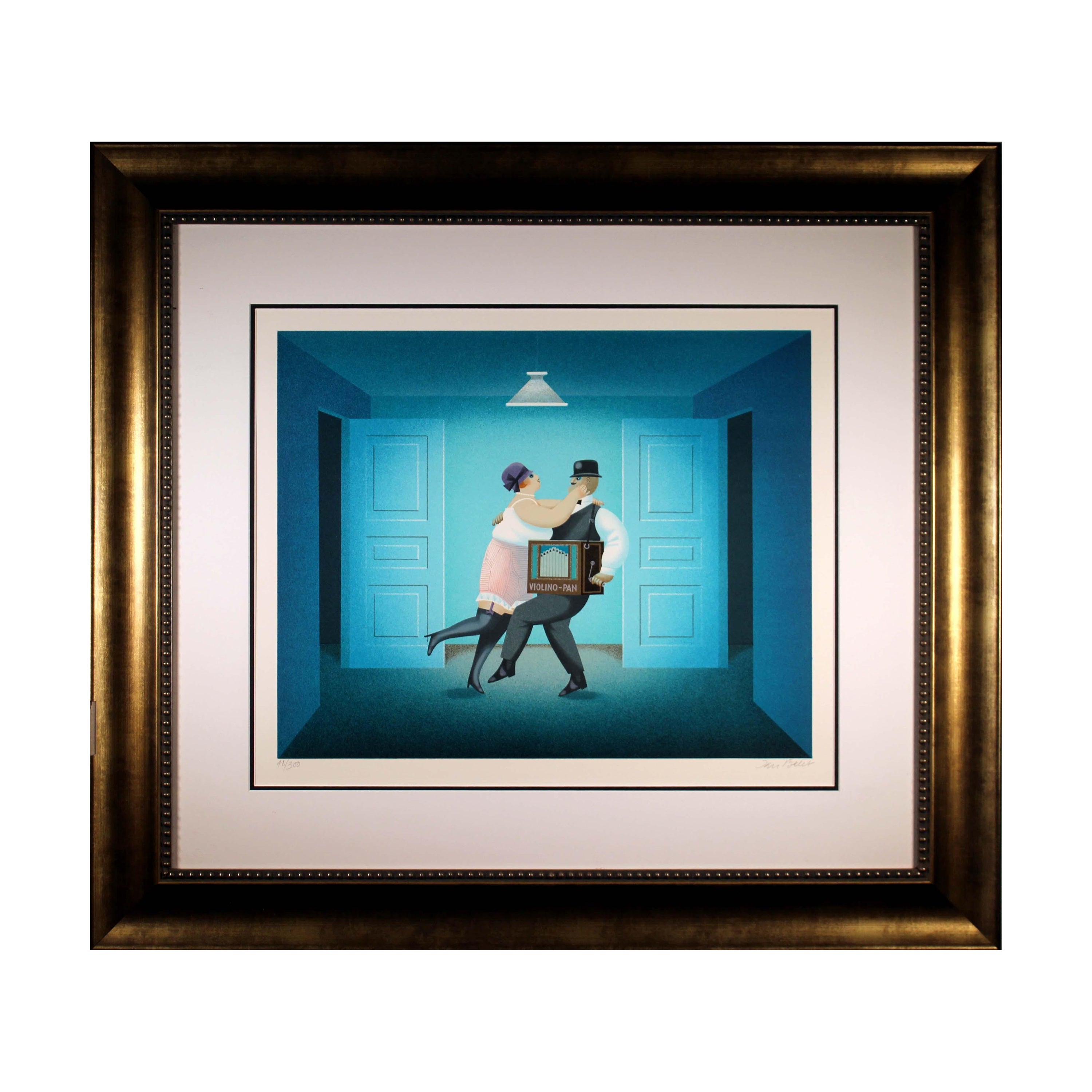 Jan Balet Chamber Music Signed Contemporary Naive Style Lithograph 48/300 Framed For Sale