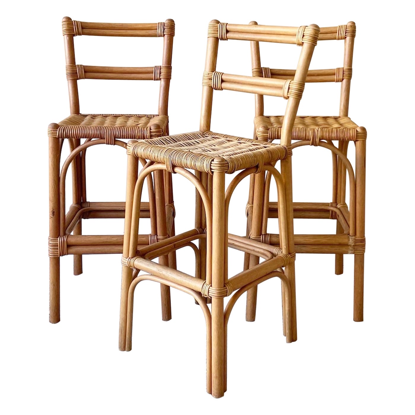 Boho Chic Bamboo Rattan Swivel Bar Stools For Sale at 1stDibs boho
