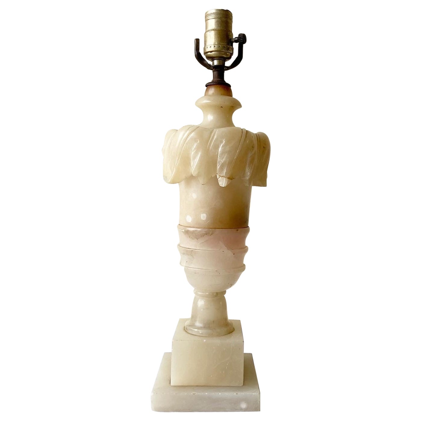 Antike handgeschnitzte Alabaster-Tischlampe