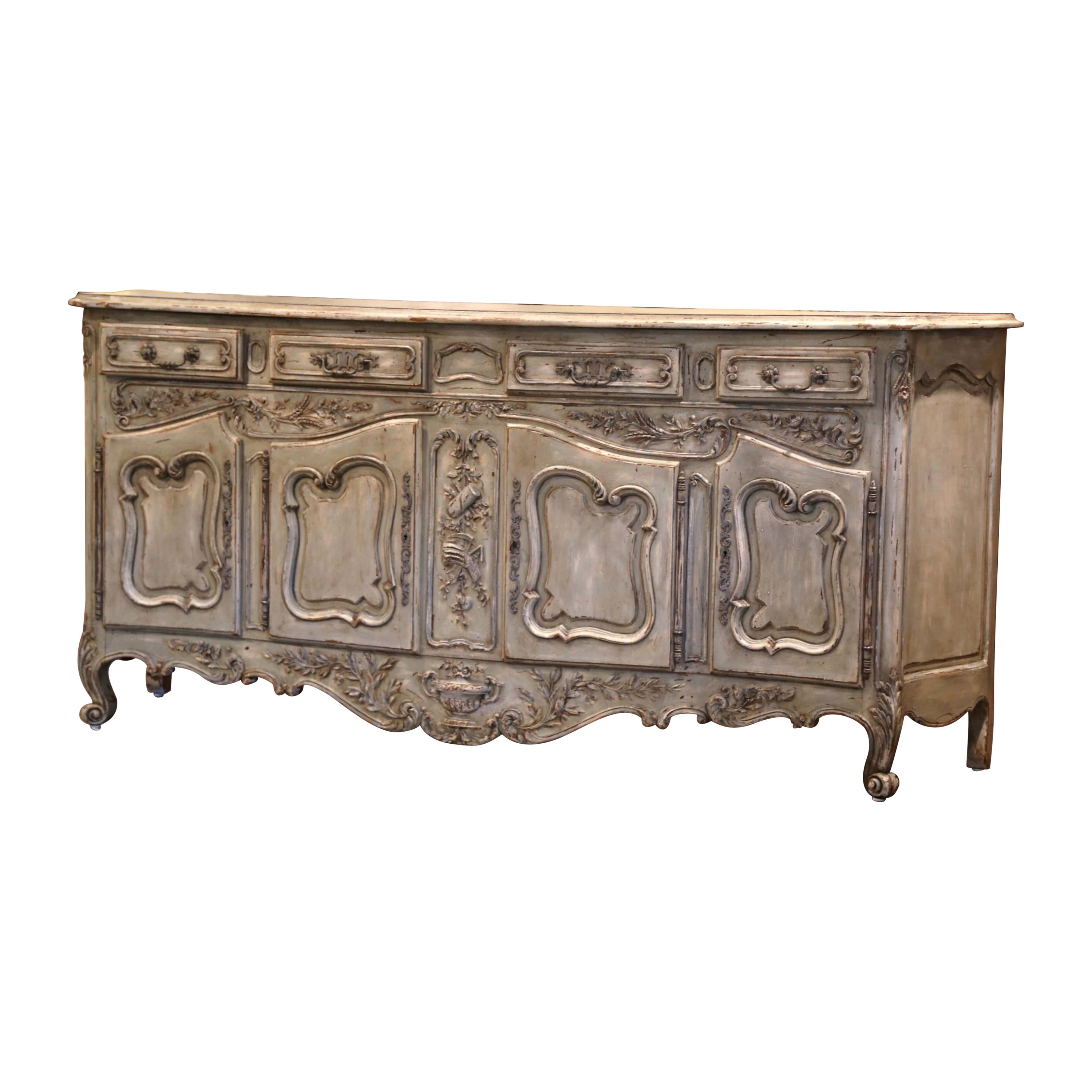Early 20th Century French Louis XV Carved Painted Four-Door Buffet from Provence For Sale