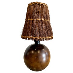 Lampada da tavolo scandinava a globo in legno di teak del metà del secolo scorso