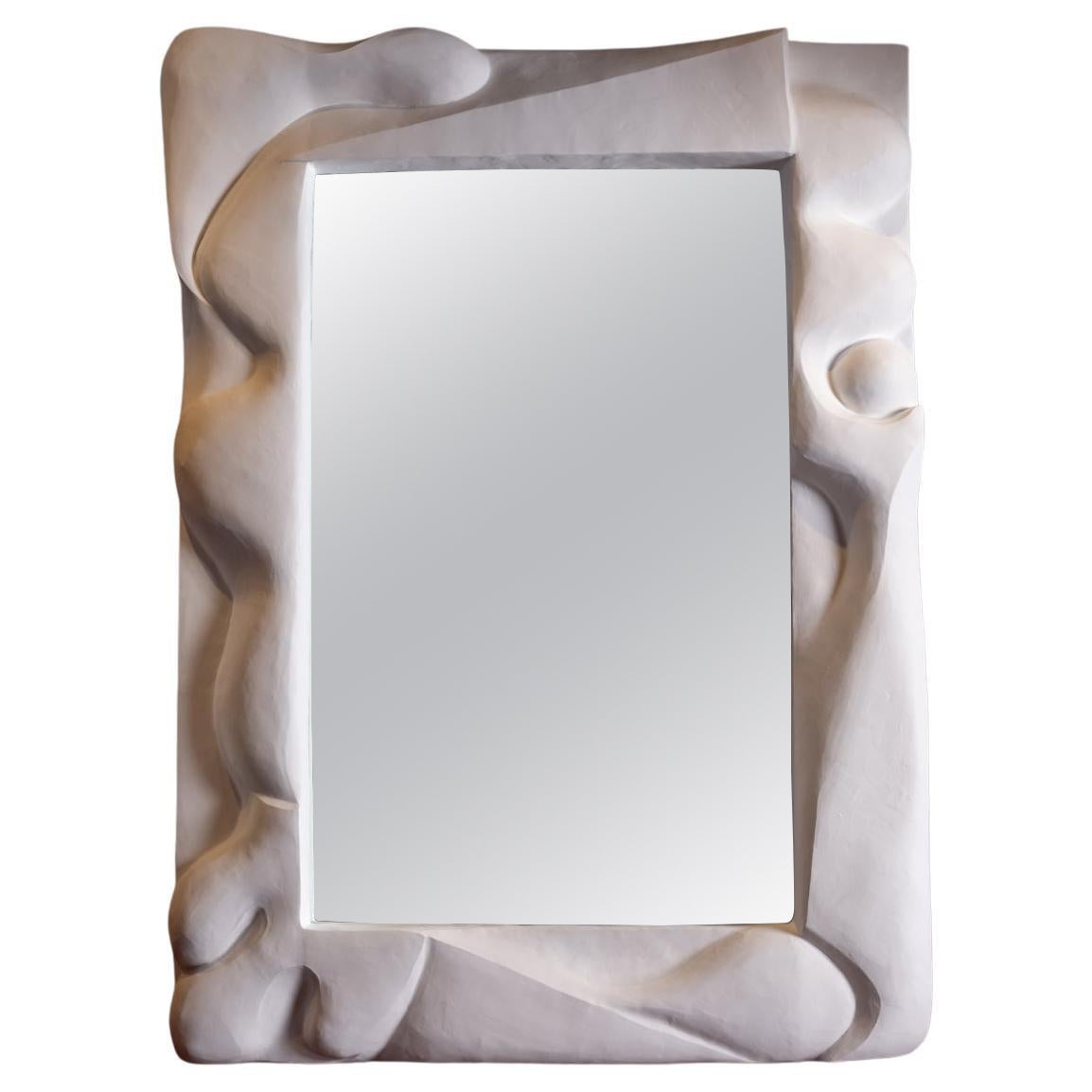 Monumental Standing/Wall Mirror with Hand-Sculpted Biomorphic Plasterwork Frame