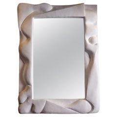 Monumental Standing/Wall Mirror with Biomorphic Hand-Sculpted Plasterwork Frame