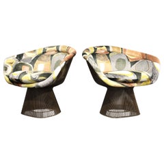 Pair of 1960s Bronze Warren Platner Lounge Chairs, New Upholstery
