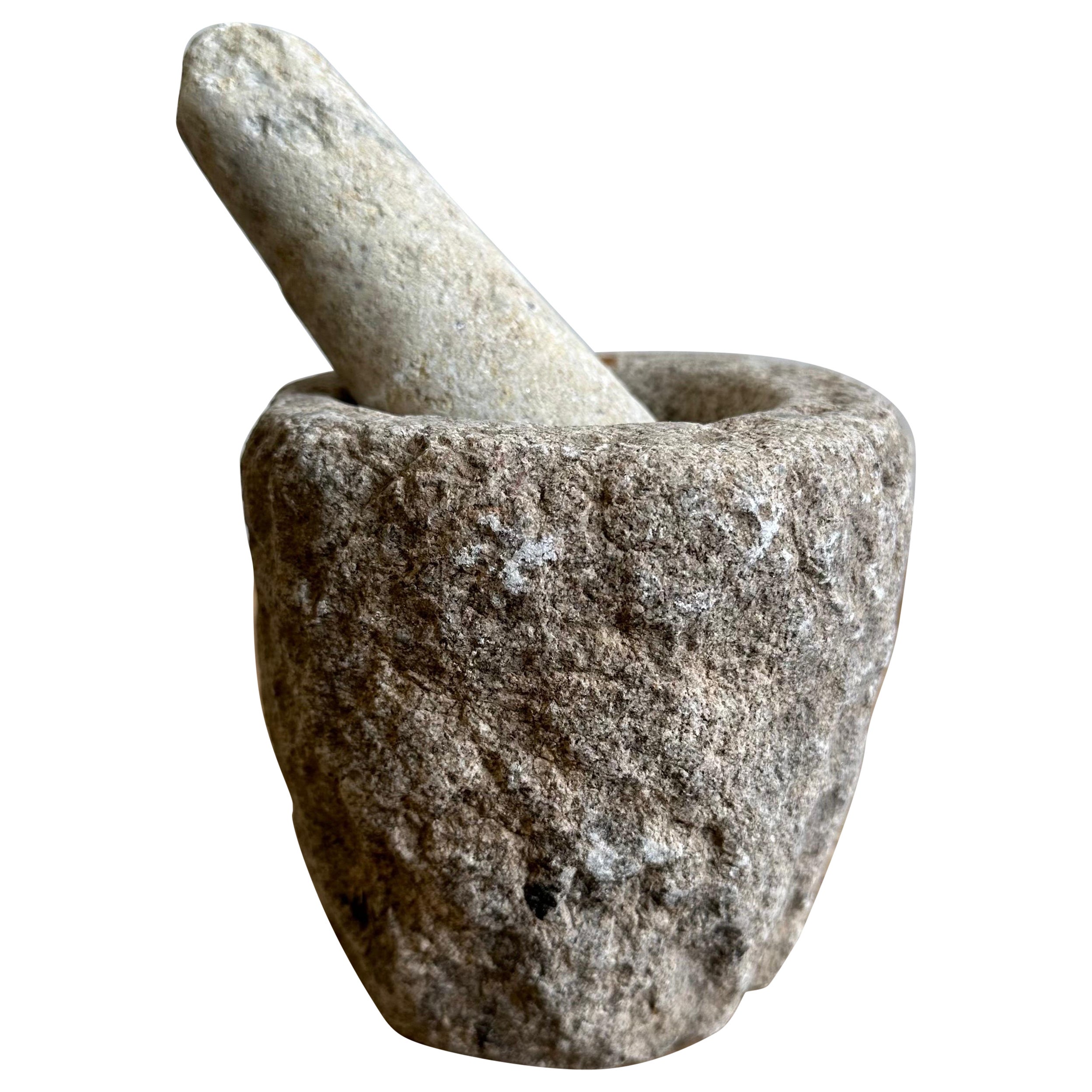 Vintage Stone Mortar Bowl and Pestle Set
