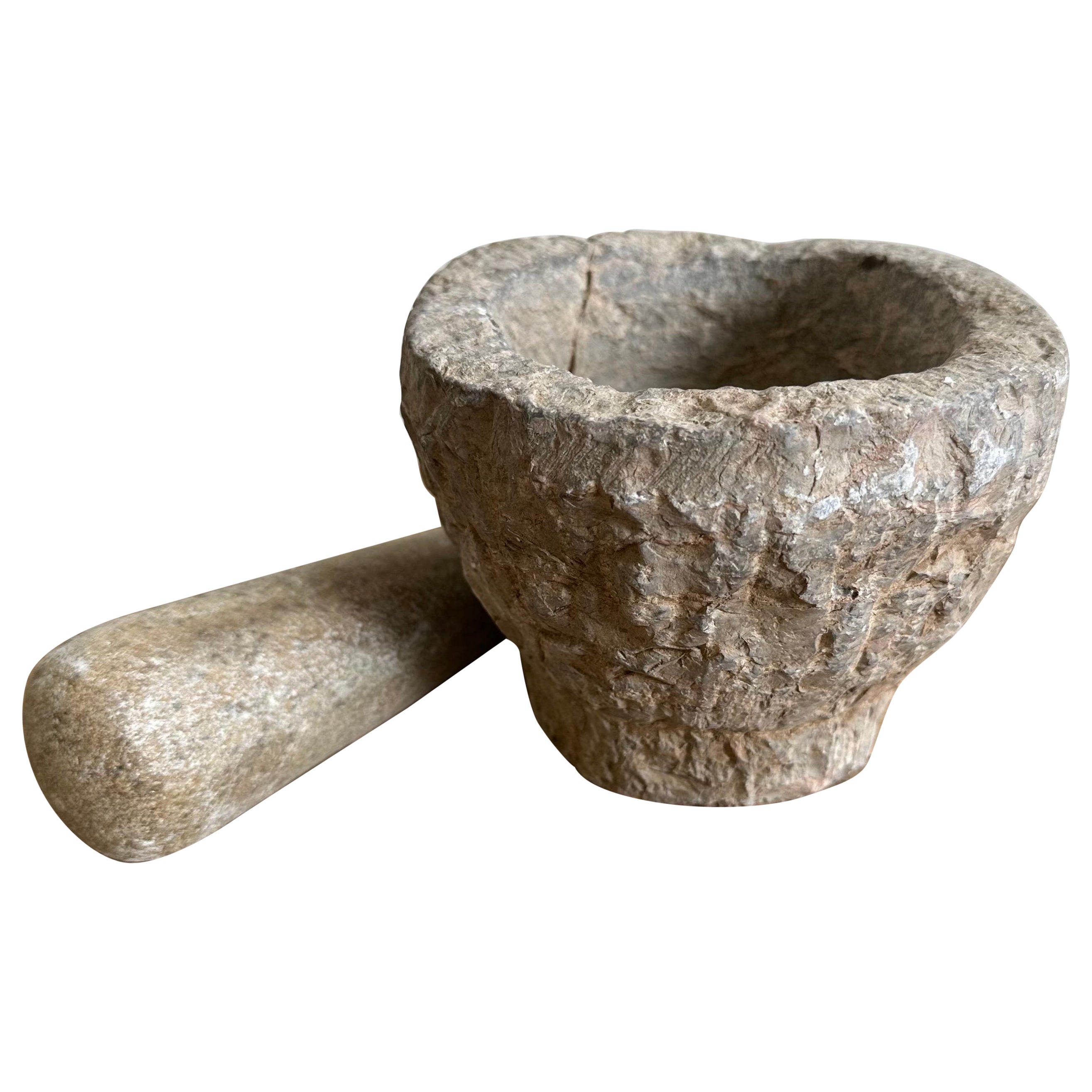 Vintage Stone Mortar Bowl and Pestle Set