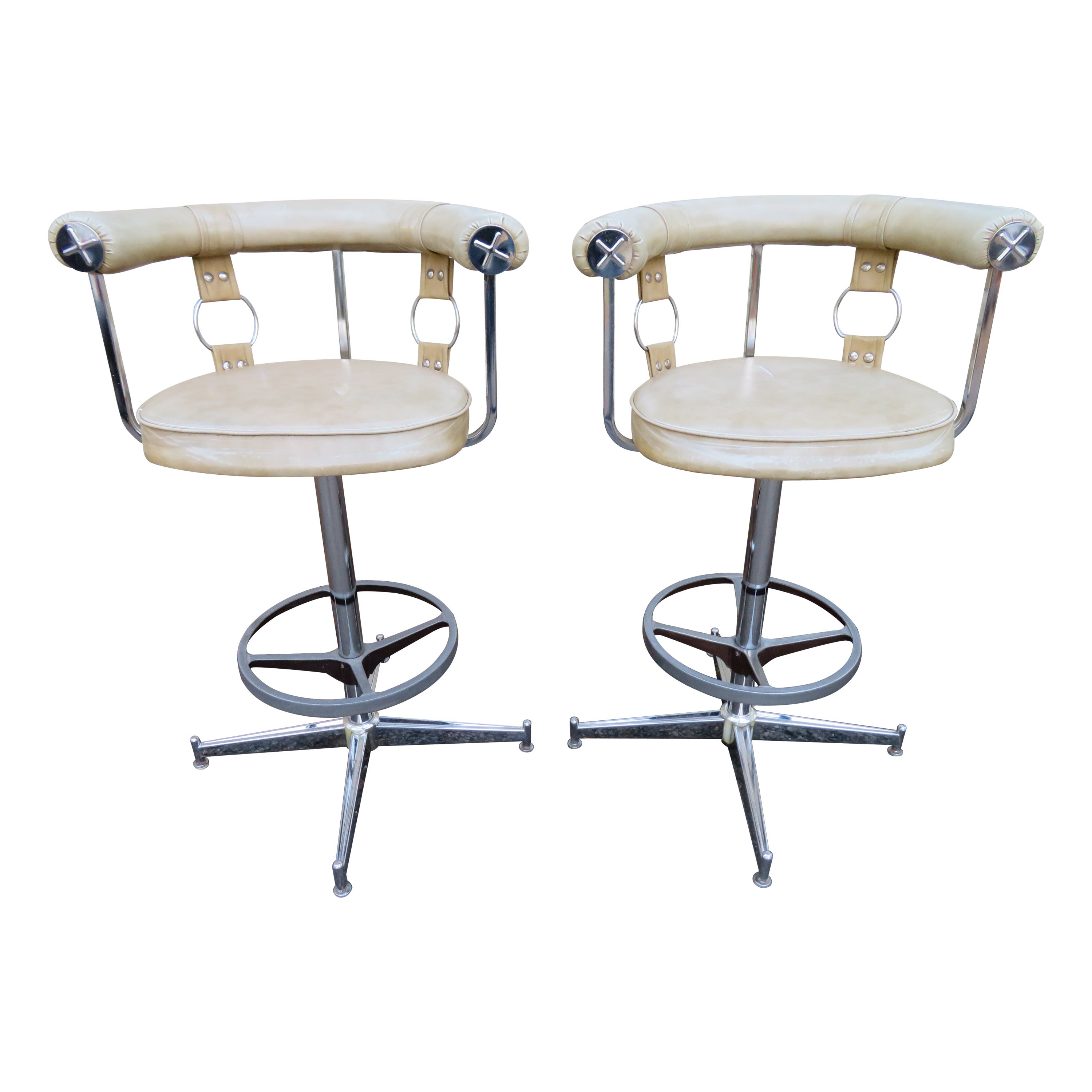 Sexy Pair of 70s Gucci Style Bar Stools Daystrom Mid-Century Modern