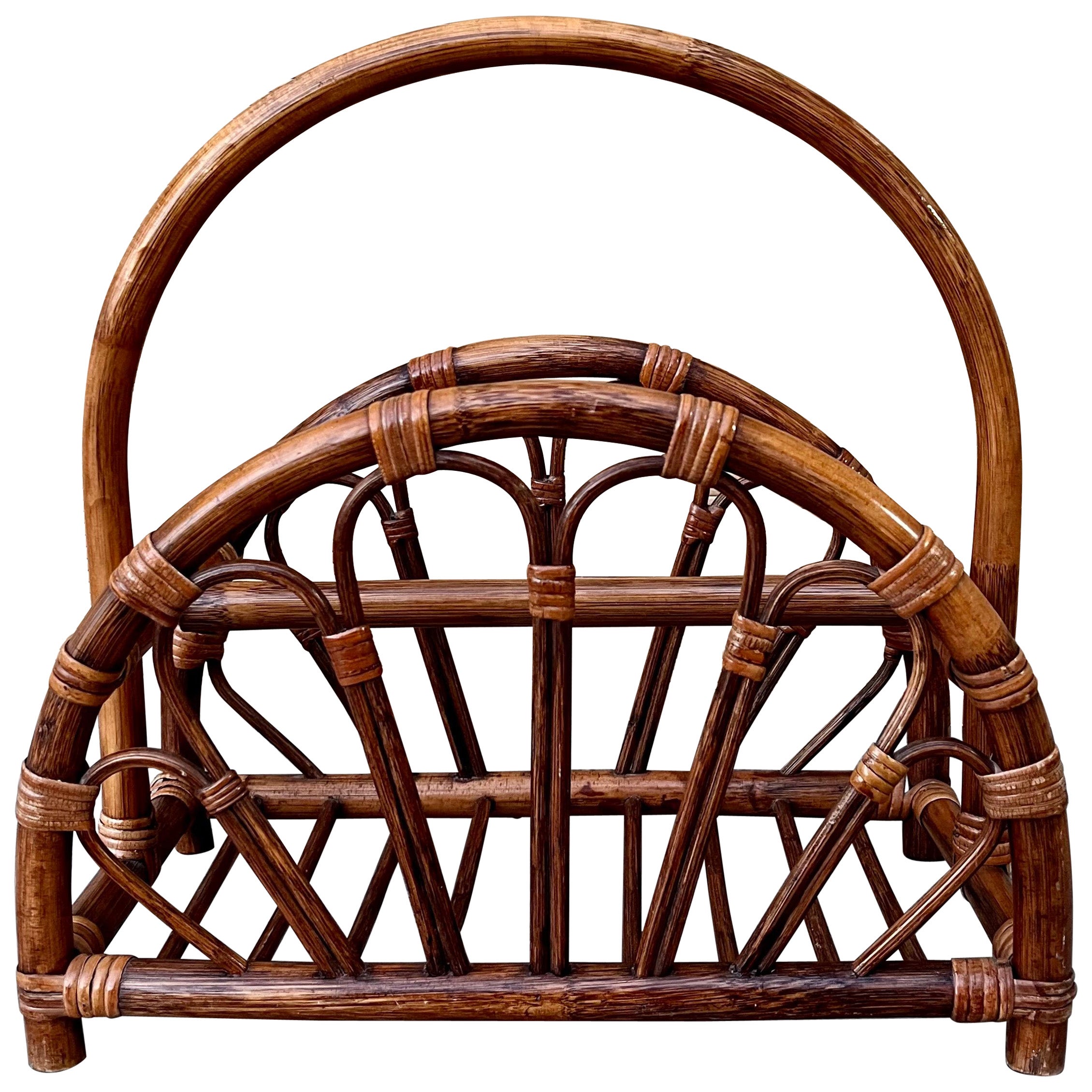 Mid-Century Modern Rattan Bamboo Magazine Rack in the Style of Franco Albini For Sale