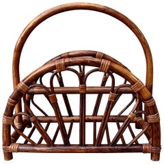 Mid-Century Modern Rattan Bamboo Magazine Rack in the Style of Franco Albini