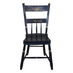 Antique Black Stenciled Hitchcock Style Plank Windsor Country Farmhouse Chair 