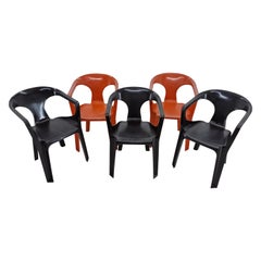 Set of Five Mid-Century Stackable Chairs, Henry Massonnet, France, 1970s