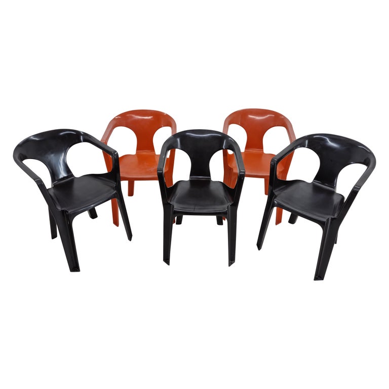 Set of Five Mid-Century Stackable Chairs, Henry Massonnet, France, 1970s  For Sale at 1stDibs