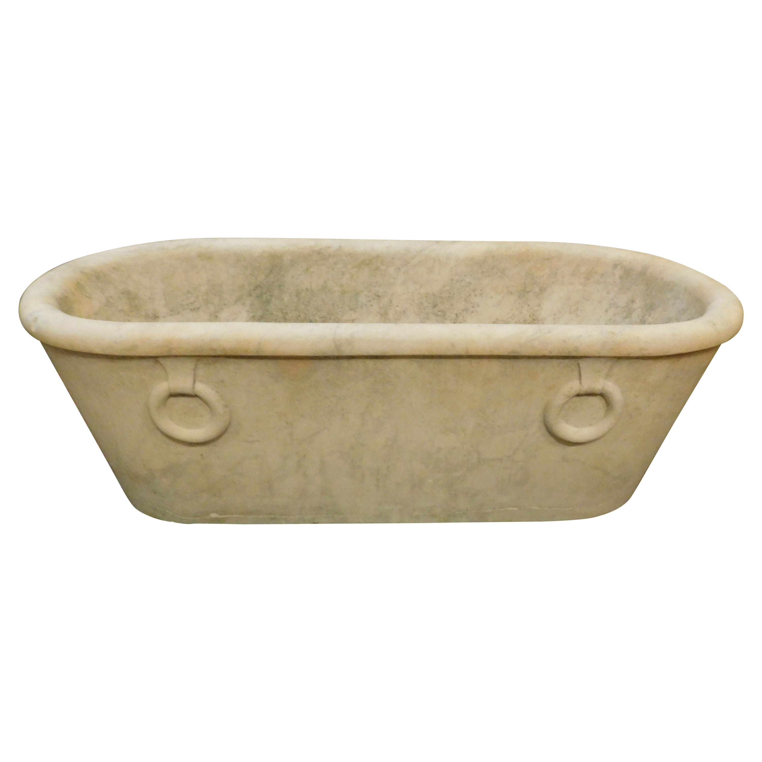 Antique Tub in White Marble, Sculpted, 19th Century Italy