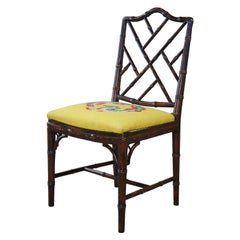 Retro Kindel Mid Century Chinese Chippendale Faux Bamboo Dining Side or Desk Chair