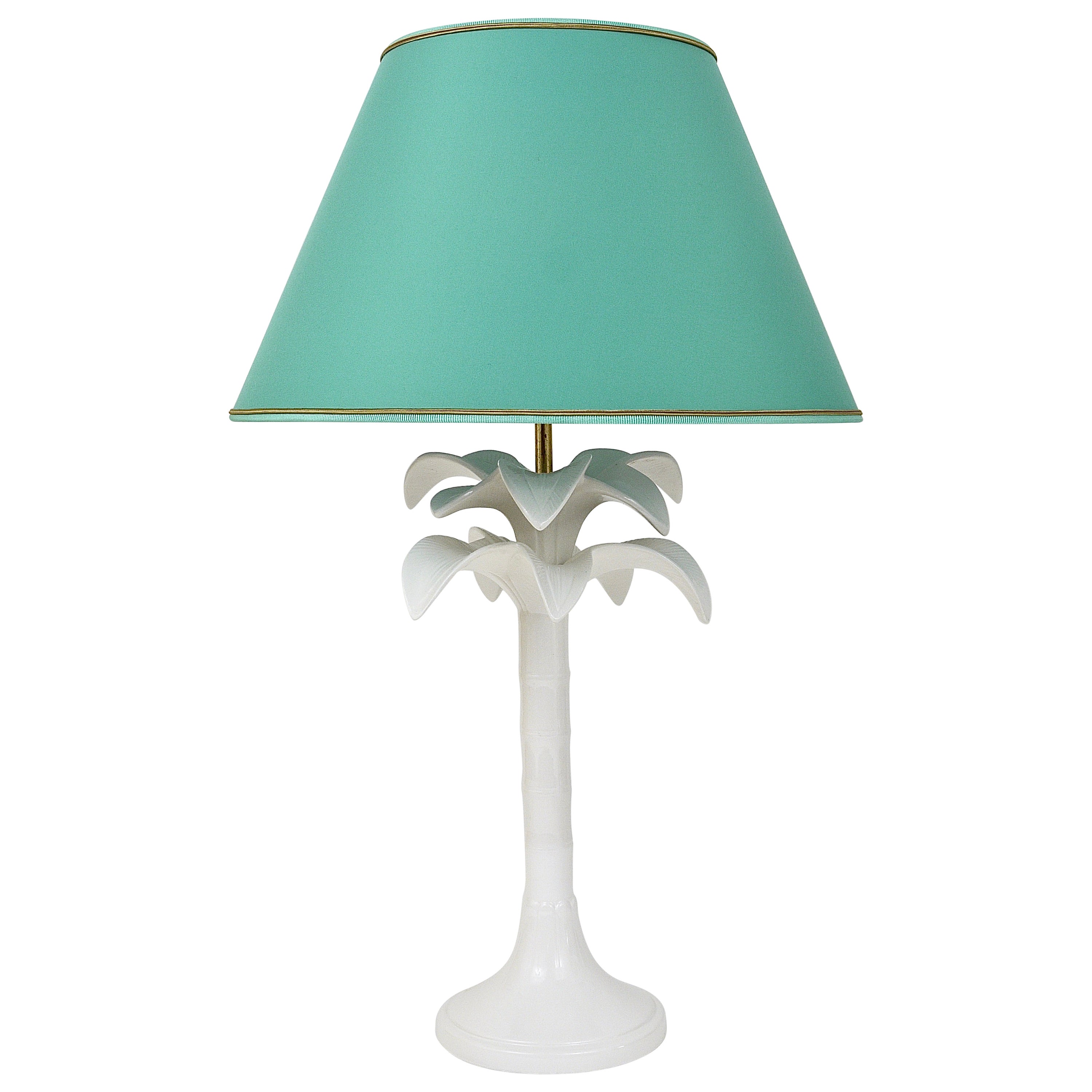 Tommaso Barbi White Palm Tree Faux Bamboo Table Lamp, Italy, 1970s For Sale