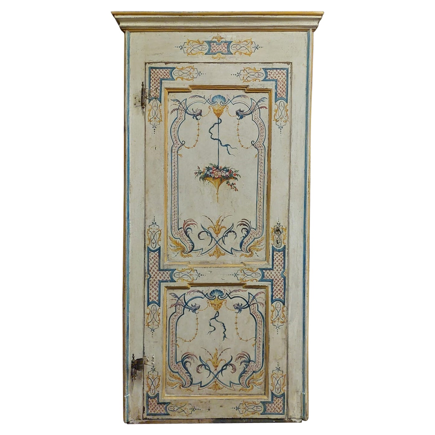 Antique Door Painted and Complete with Frame, 18th Century, Italy