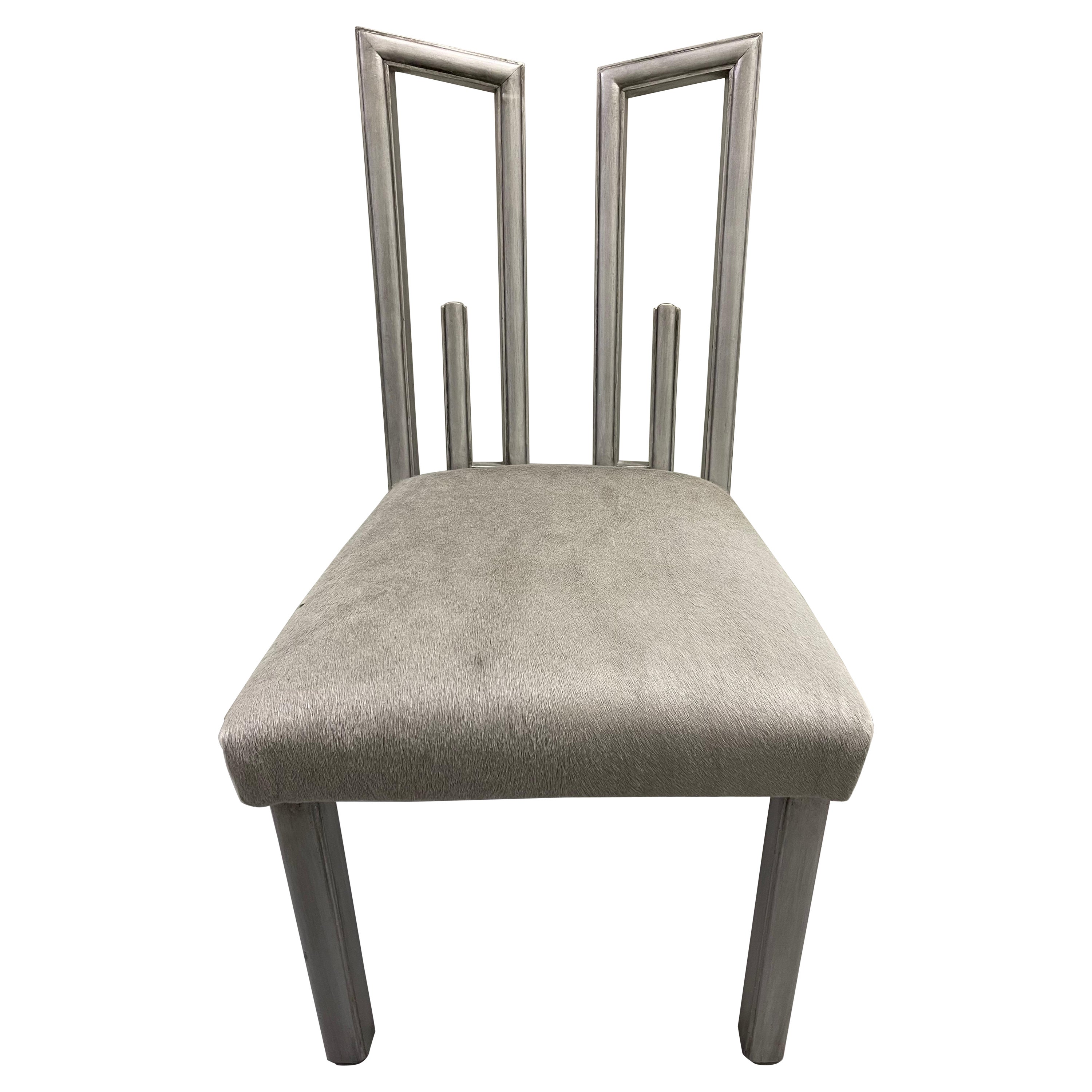 James Mont Silver Greek Key Motif Side Chair For Sale