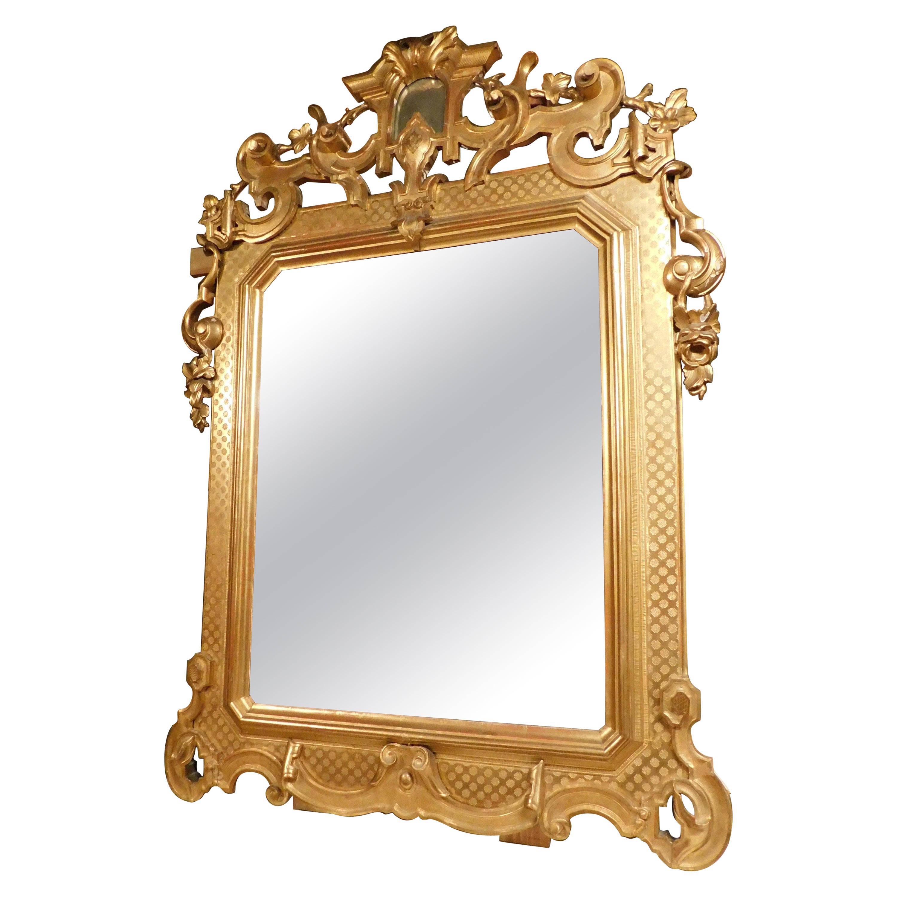 Ancient Gilded and Richly Carved Mirror, 19th Century, Italy