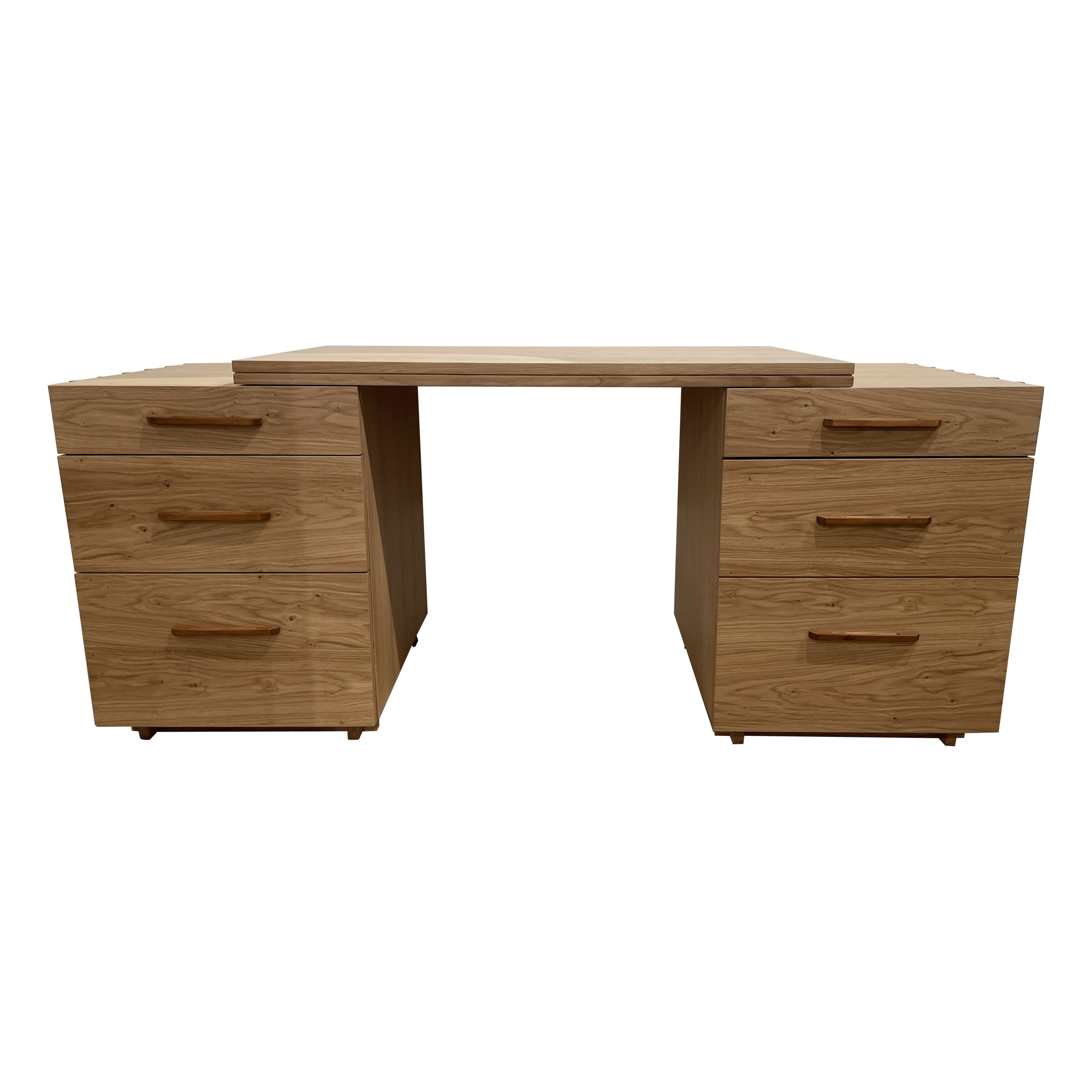 Scandinavian Design Solid Oak And Leather Modular Desk Into A Chest Of Drawers For Sale