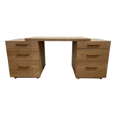 Scandinavian Design Solid Oak And Leather Modular Desk Into A Chest Of Drawers