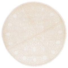 Alfombra redonda floral moderna de lana y seda de la India hecha a mano en beige