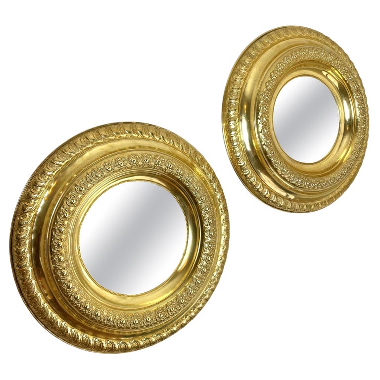 Beautiful Pair of Wall Mirrors in Brass from Late 19th Century For Sale